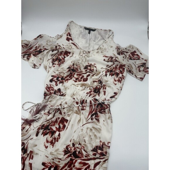 WHITE HOUSE BLACK MARKET COLD SHOULDER Floral Tie Tassel DRESS 10 Pre-owned - Picture 2 of 6